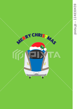 MERRY CHRISTMASの文字とサンタ帽をかぶった北陸新幹線のイラスト 背景付き MERRY CHRISTMASの文字とサンタ帽をかぶった北陸新幹線のイラスト 背景付き 114830439