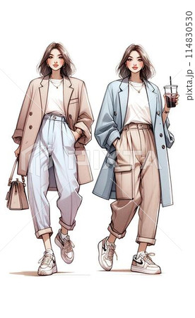 ファッション　女性　オシャレ　カジュアル　イラスト 114830530