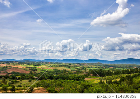 Landscape image of clouds, sky, mountains, trees and every grass in rural Thailand. 114830858