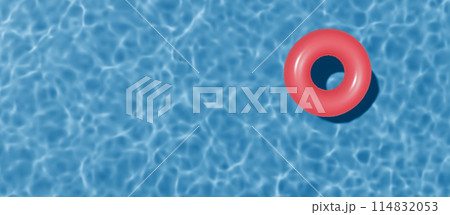 Summer banner with copy space. Swimming pool top view. Red swimming ring in the empty clear pool. Summer banner with copy space. Swimming pool top view. Red swimming ring in the empty clear pool. 114832053
