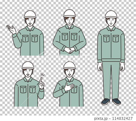 A set of common poses of a man wearing a helmet 114832427