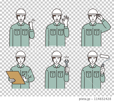 一組常見的戴安全帽姿勢 114832428