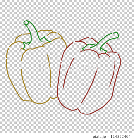 夏季蔬菜 — 兩種顏色排列的簡單辣椒粉的時尚線條畫 114832464
