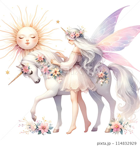 fairy with unicorn and the sun 114832929