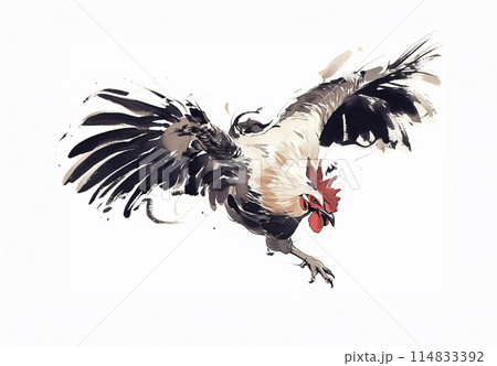ニワトリの水墨画のイラスト素材 [114833392] - PIXTA