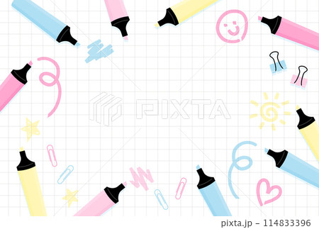 カラフルな文房具 学校生活のイラストセット カラフルな文房具 学校生活のイラストセット 114833396