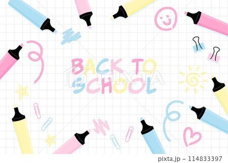 カラフルな文房具 学校生活のイラストセット カラフルな文房具 学校生活のイラストセット 114833397