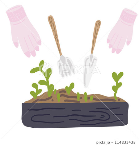 Gardening grow your own set flat design with gloves and shovel 114833438