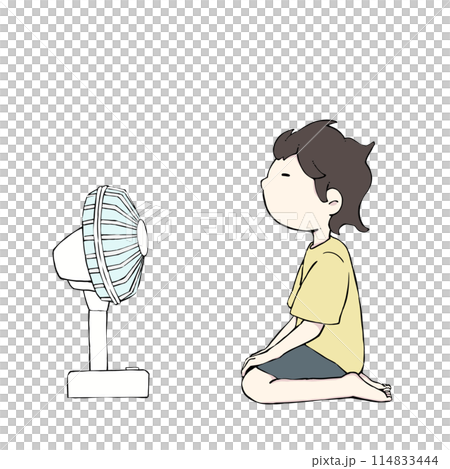 扇風機にあたる男の子のイラスト 扇風機にあたる男の子のイラスト 114833444