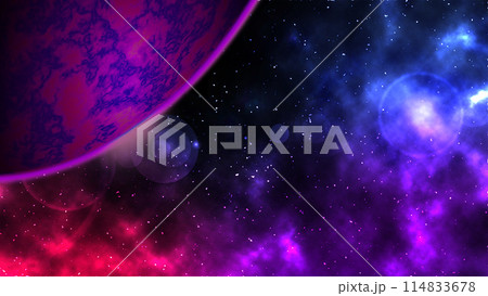 宇宙に浮かぶ雲と地球 114833678