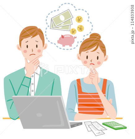 パソコンで家計簿をつける夫婦 確定申告の申請 困る パソコンで家計簿をつける夫婦 確定申告の申請 困る 114833938