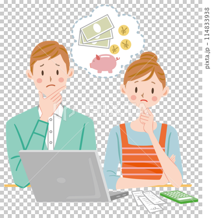 パソコンで家計簿をつける夫婦 確定申告の申請 困る パソコンで家計簿をつける夫婦 確定申告の申請 困る 114833938