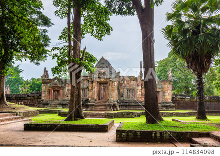 Fantastic archaeological site Prasat Muang Tam or Muang Tam castle near Prasat Phanomrung Historical Park at Buriram in Thailand. Fantastic archaeological site Prasat Muang Tam or Muang Tam castle near Prasat Phanomrung Historical Park at Buriram in Thailand. 114834098