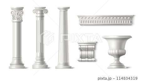 Ancient roman column, stone pillar and vase. 114834319