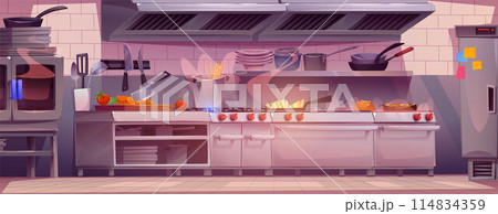 Commercial kitchen interior in restaurant for chef 114834359