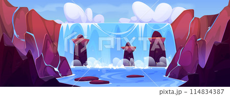 Mountain waterfall landscape vector background 114834387