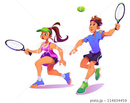 Tennis player character with racket and ball. Tennis player character with racket and ball. 114834459