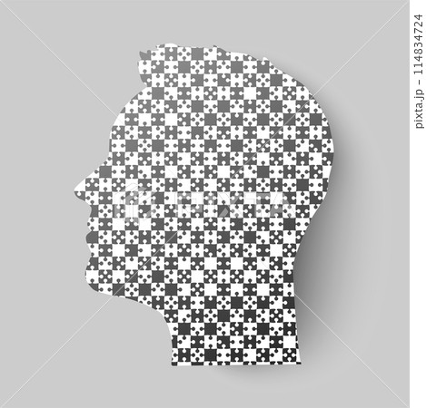 Man head made puzzle pieces. Chess, chessboard Man head made puzzle pieces. Chess, chessboard 114834724
