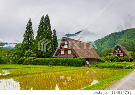 World Heritage Shirakawago Village is a farming village located in a valley along with clouds and fog the Shogawa River, registered as a UNESCO World Heritage Site in 1995, Gifu Prefecture, Japan. World Heritage Shirakawago Village is a farming village located in a valley along with clouds and fog the Shogawa River, registered as a UNESCO World Heritage Site in 1995, Gifu Prefecture, Japan. 114834753