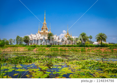 Wat Non Kum with a lotus pond is considered a symbol of Buddhism. in Sikhio District, Nakhon Ratchasima Province, Thailand. Select focus lotus Wat Non Kum with a lotus pond is considered a symbol of Buddhism. in Sikhio District, Nakhon Ratchasima Province, Thailand. Select focus lotus 114834798