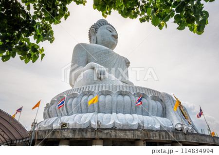 Big Buddha statue Was built on a high hilltop of Phuket Thailand Can be seen from bodhi tree is symbol buddhism. Famous landmark place and most popular for tourist in vacation 114834994