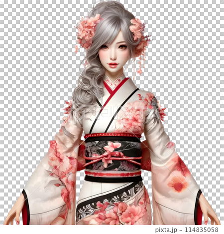 3d japanese woman with japanese kimono 114835058
