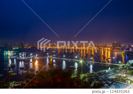Pattaya city viewpoint from Bali Hai Pier view point at twilight time. Pattaya city viewpoint from Bali Hai Pier view point at twilight time. 114835263