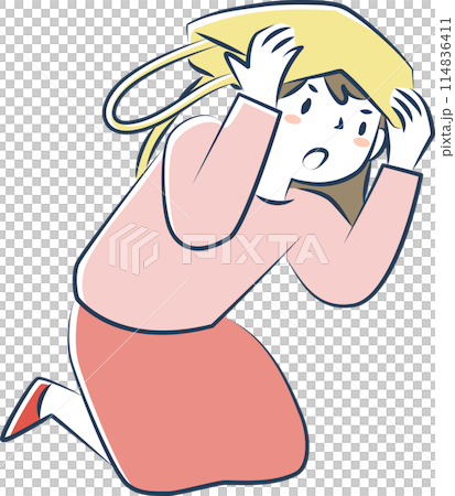 一名女子彎下腰保護頭部 114836411