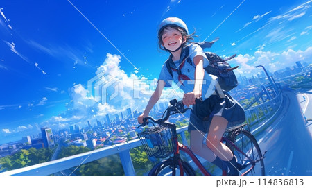 自転車に乗る女子学生10 自転車に乗る女子学生10 114836813