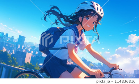 自転車に乗る女子学生13 自転車に乗る女子学生13 114836816