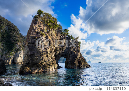 西伊豆 浮島海岸の奇岩の風景 西伊豆 浮島海岸の奇岩の風景 114837110