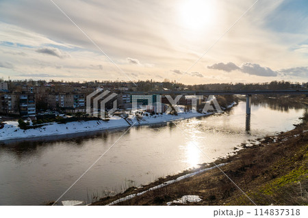 March 22, 2024. Russia. Rzhev. Spring view of the city from the embankment. 114837318