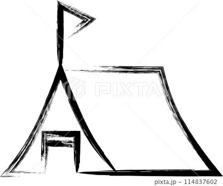 筆書きキャンプアイコン　テント 114837602