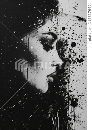 Monochrome abstract portrait with splatter paint effect Monochrome abstract portrait with splatter paint effect 114837640