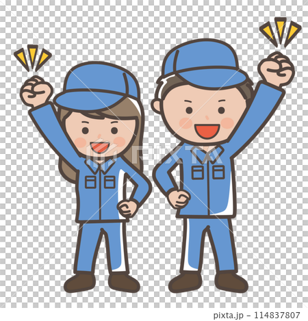 男女工人（清潔人員）今天也盡力而為的全身插圖。 114837807