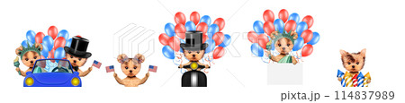 Two dogs in patriotic cylinder hats, posing like the Statue of Liberty Two dogs in patriotic cylinder hats, posing like the Statue of Liberty 114837989