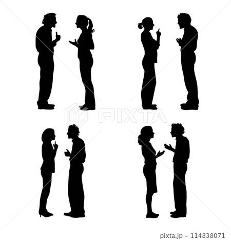 Man and woman talking each other and smiling silhouette 114838071