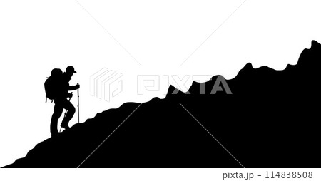 Man climbing on mountain, people climbing in the mountains silhouette 114838508