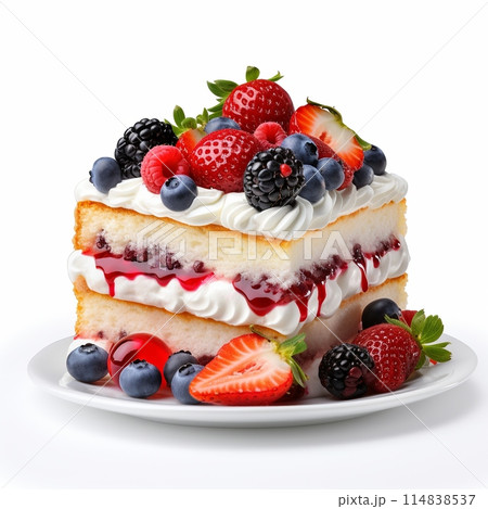 Tasty Fruit Pie Slice on White Background. 114838537