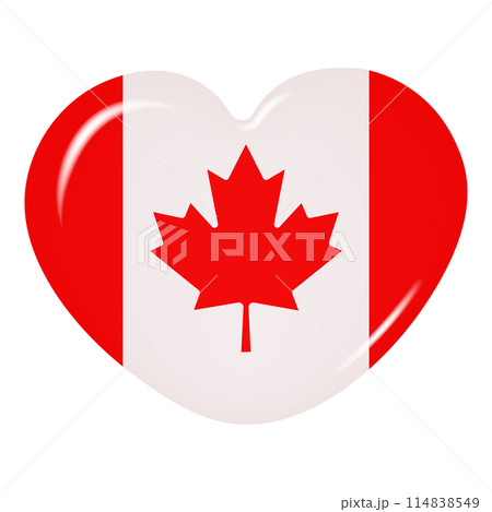 3D heart in the color of the Canadian flag, isolated on a transparent background. Country flag button. Vector illustration 3D heart in the color of the Canadian flag, isolated on a transparent background. Country flag button. Vector illustration 114838549
