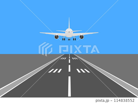 空港の滑走路から飛び立つ飛行機 114838552