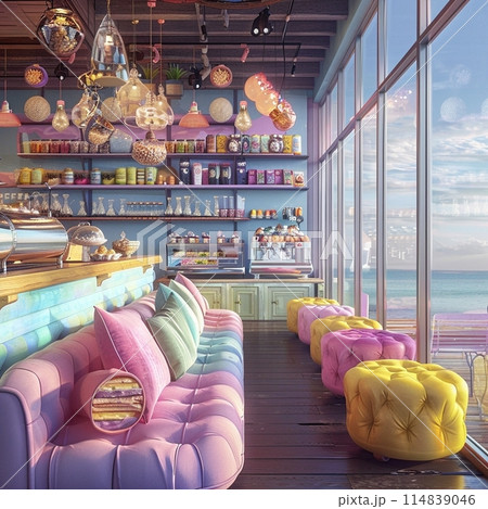 海沿いのカラフルなカフェ 海沿いのカラフルなカフェ 114839046