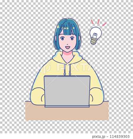 使用電腦學習的動漫風格女孩 114839303