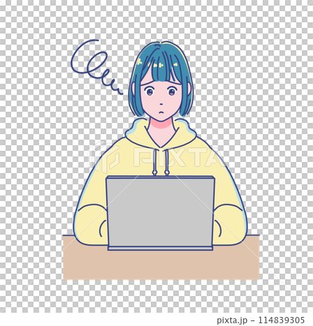 パソコンを使って勉強するアニメ調の女の子 114839305
