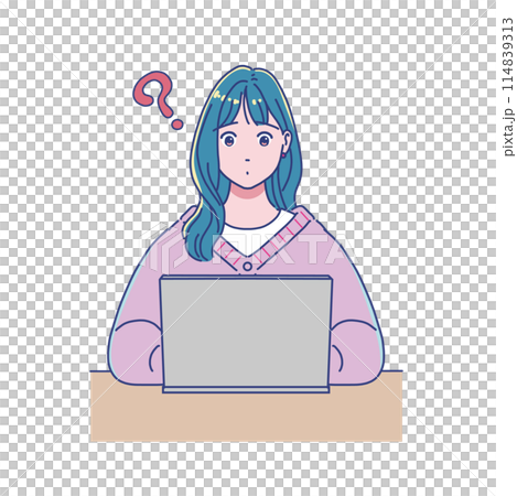Anime-style girl studying using a computer 114839313