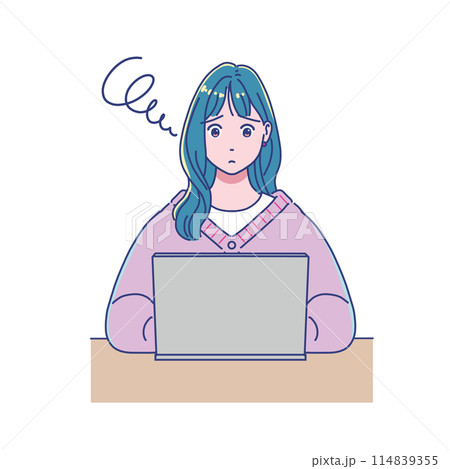 パソコンを使って勉強するアニメ調の女の子 114839355
