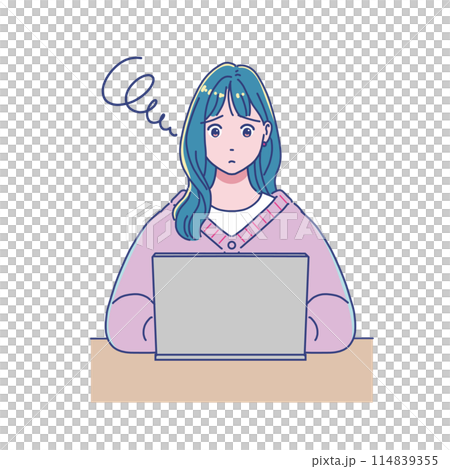 パソコンを使って勉強するアニメ調の女の子 114839355