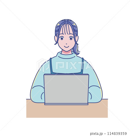 パソコンを使って勉強するアニメ調の女の子 パソコンを使って勉強するアニメ調の女の子 114839359