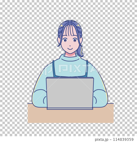 パソコンを使って勉強するアニメ調の女の子 パソコンを使って勉強するアニメ調の女の子 114839359