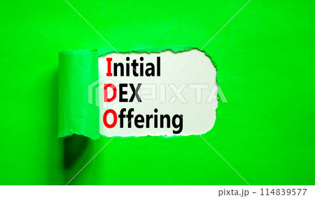 IDO initial DEX offering symbol. Concept words IDO initial DEX offering on beautiful white paper. Beautiful green paper background. Business IDO initial DEX offering concept. Copy space. 114839577